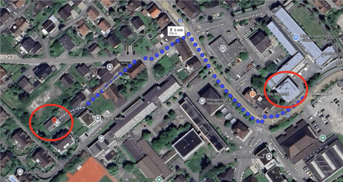 Route zum neuen Standort der MVB in Gränichen